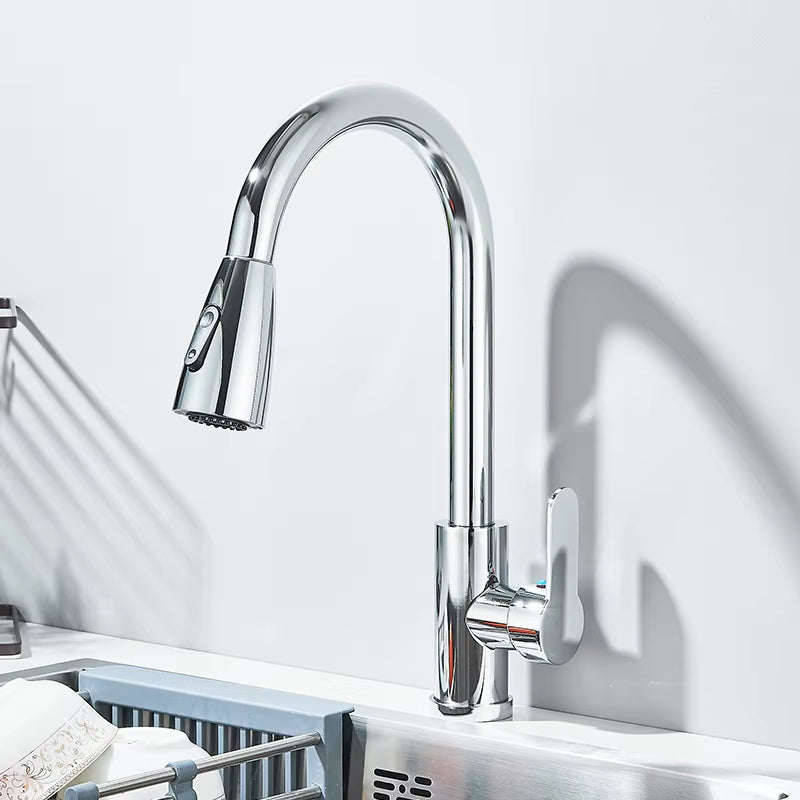 Brushed Nickel Kitchen Faucet Flexible Pull Out Nozzle Kitchen Sink Mixer Tap Stream Sprayer Head Deck Black Hot Cold Water Taps