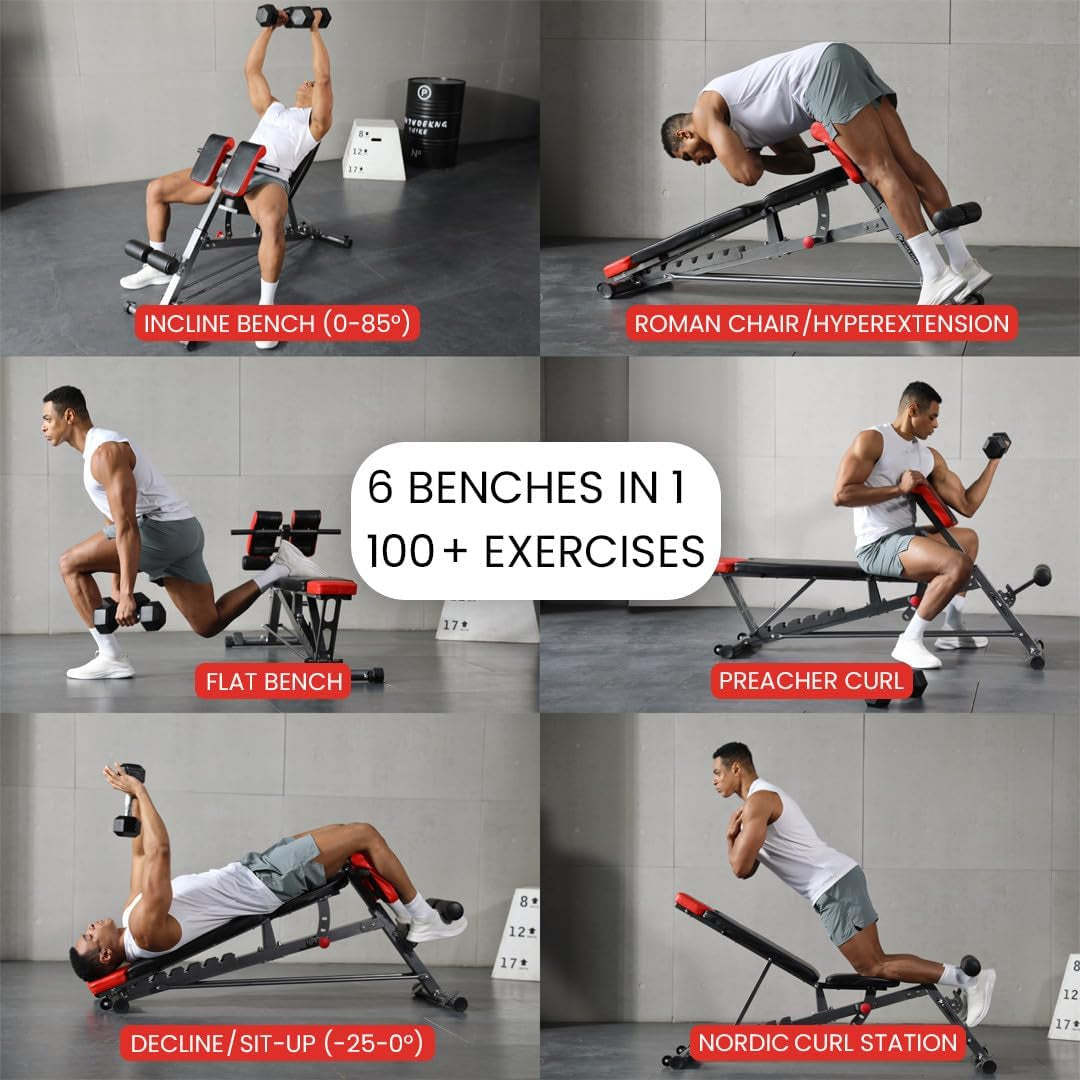 Banco Multifuncional FID Ajustable para Entrenamiento Completo – Extensión de Espalda, Roman Chair, Abdominales y Prensa de Banca
