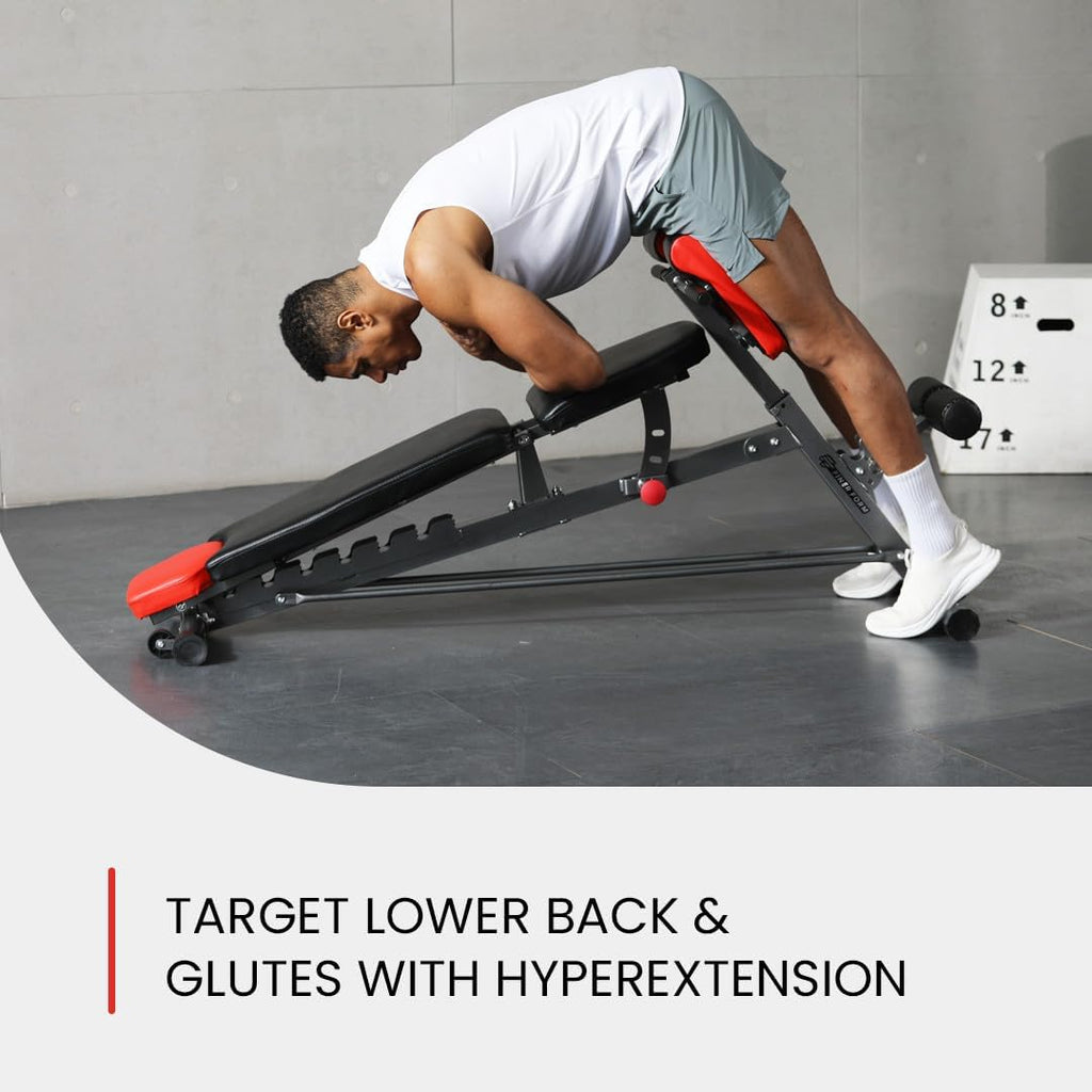 Banco Multifuncional FID Ajustable para Entrenamiento Completo – Extensión de Espalda, Roman Chair, Abdominales y Prensa de Banca