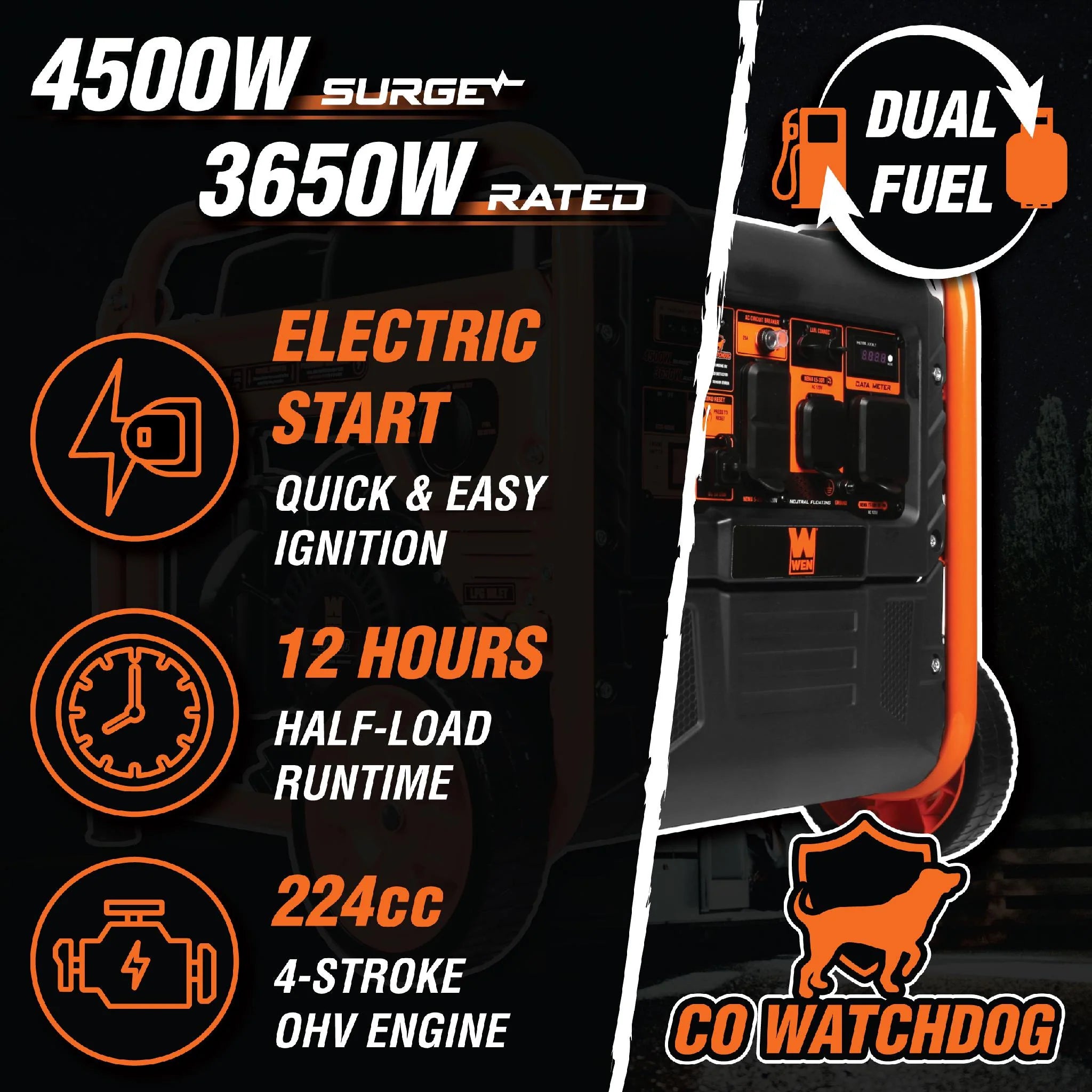 Dg4500Ix 4500-Watt RV and Transfer-Switch-Ready Dual Fuel Open Frame Inverter Generator with Electric Start and CO Watchdog